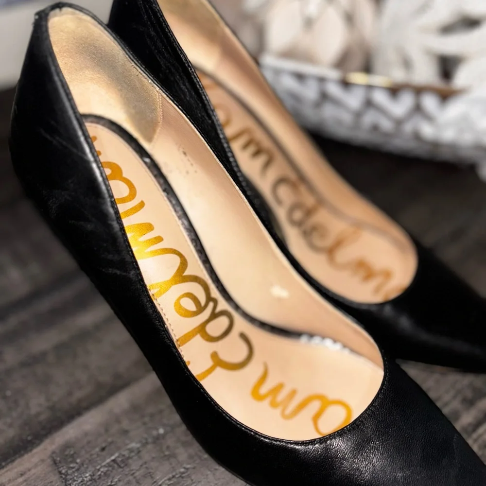 SAM EDELMAN Women's Black Leather Danna Pointed-Toe Stiletto Pumps SZ 8 - Picture 9 of 11